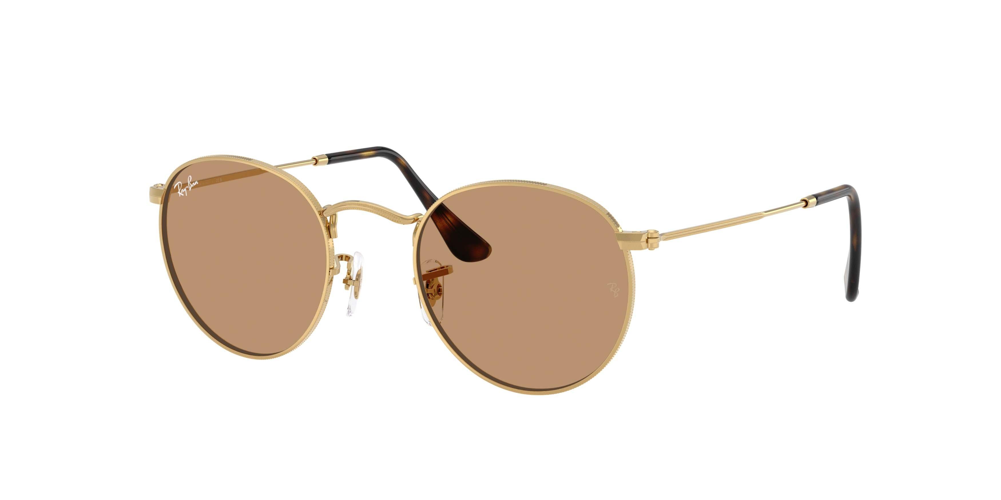 Ray-Ban Round Metal Brown Sunglasses - Polished Arista Gold - GOLD/BROWN